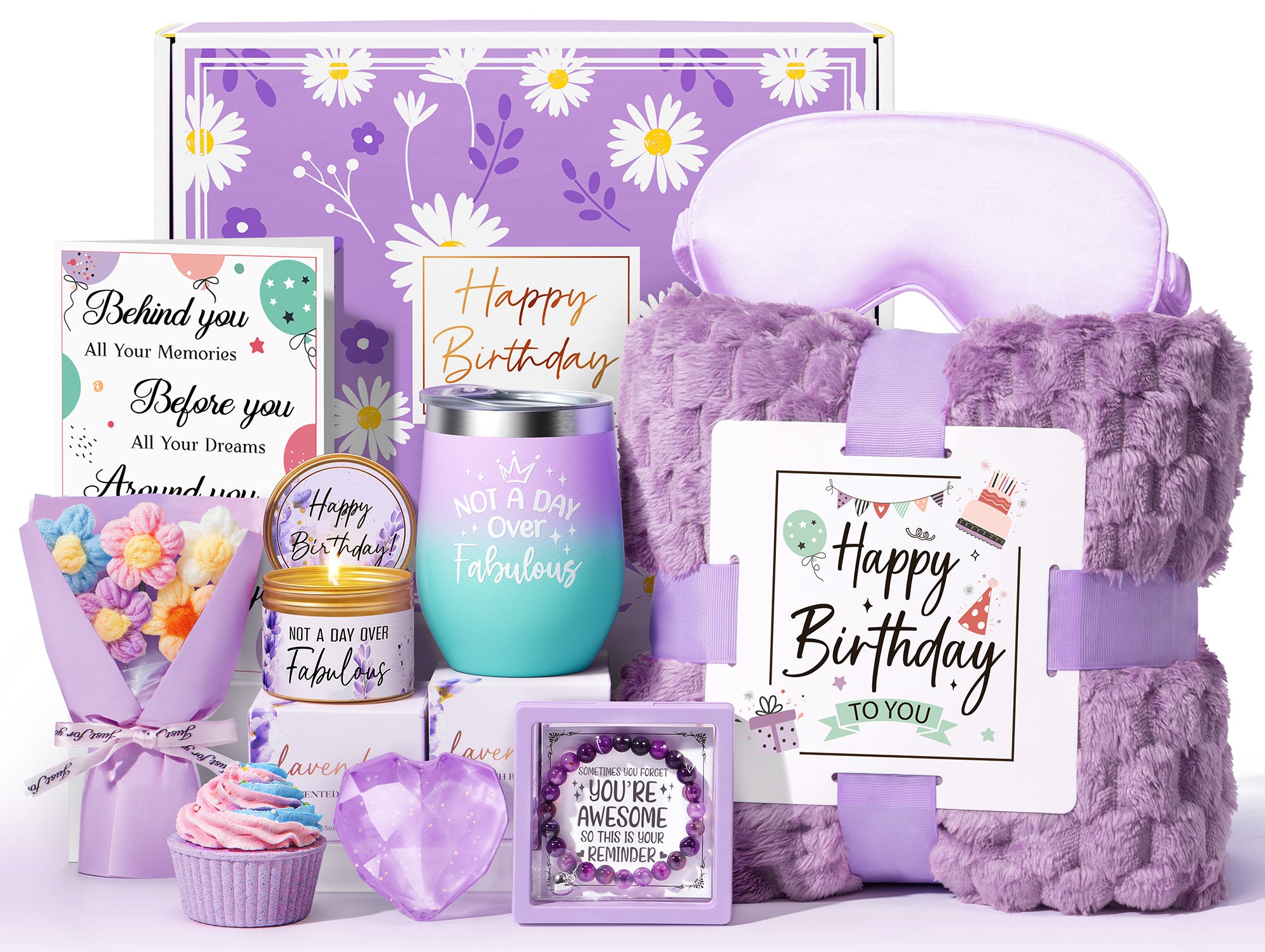 Mayicivo Birthday Gifts for Women Friendship, Unique Happy Birthday Gifts Basket for Mom Her Best Friend Sister Wife Girlfriend Coworker, Luxury Self Care Box Rose Relaxing Spa Gifts Set for Women with Blanket