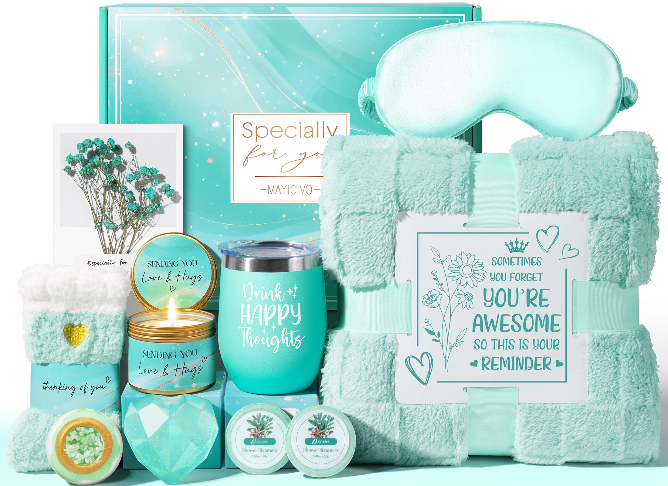 Mayicivo Birthday Gifts for Women, Self Care Gifts Get Well Soon Gifts Basket for Women, Rose Relaxing Spa Gifts Care Package w/ Luxury Blanket, Mothers Day Gifts for Mom Her Wife Girlfriend Friend Sister
