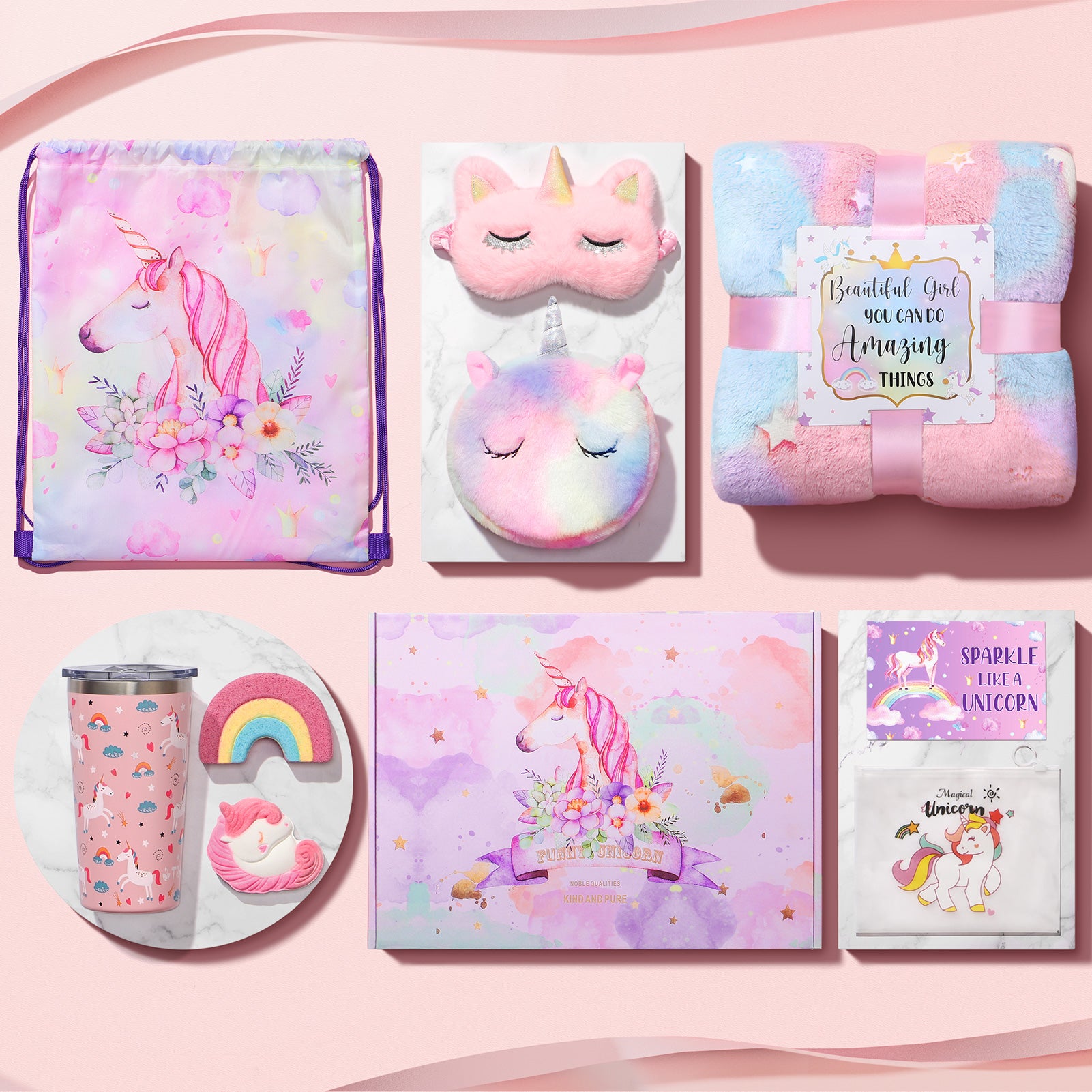 Unicorn Toys for Girls Ages 4-6, Kids Girl Valentine Gift Tween Girl Gift Trendy Stuff Birthday Gifts for 4 5 6 7 8 9 10 11 12 Year Old Toddler Teen Girl with Glow in The Dark Blanket Cup Purse