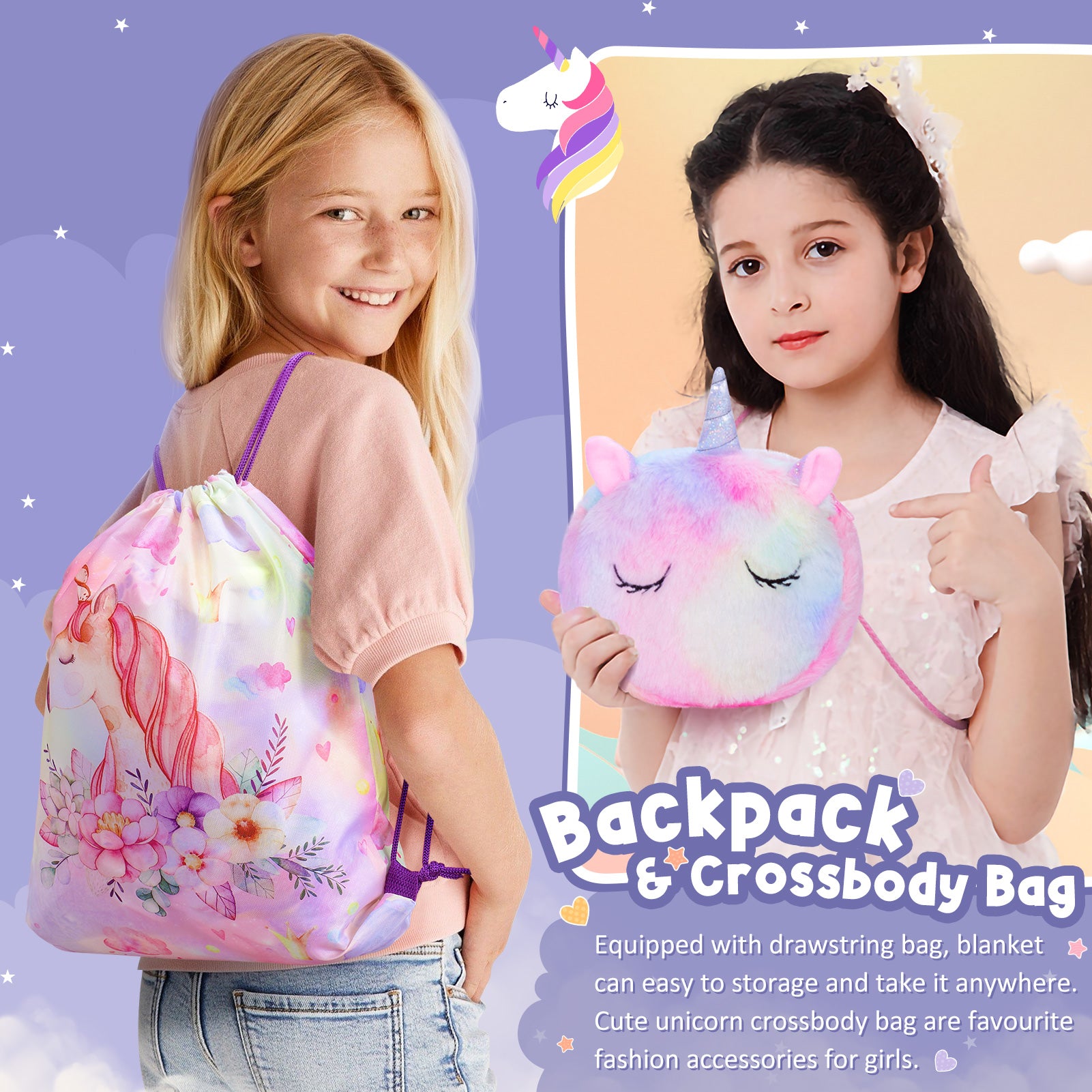 Unicorn Toys for Girls Ages 4-6, Kids Girl Valentine Gift Tween Girl Gift Trendy Stuff Birthday Gifts for 4 5 6 7 8 9 10 11 12 Year Old Toddler Teen Girl with Glow in The Dark Blanket Cup Purse