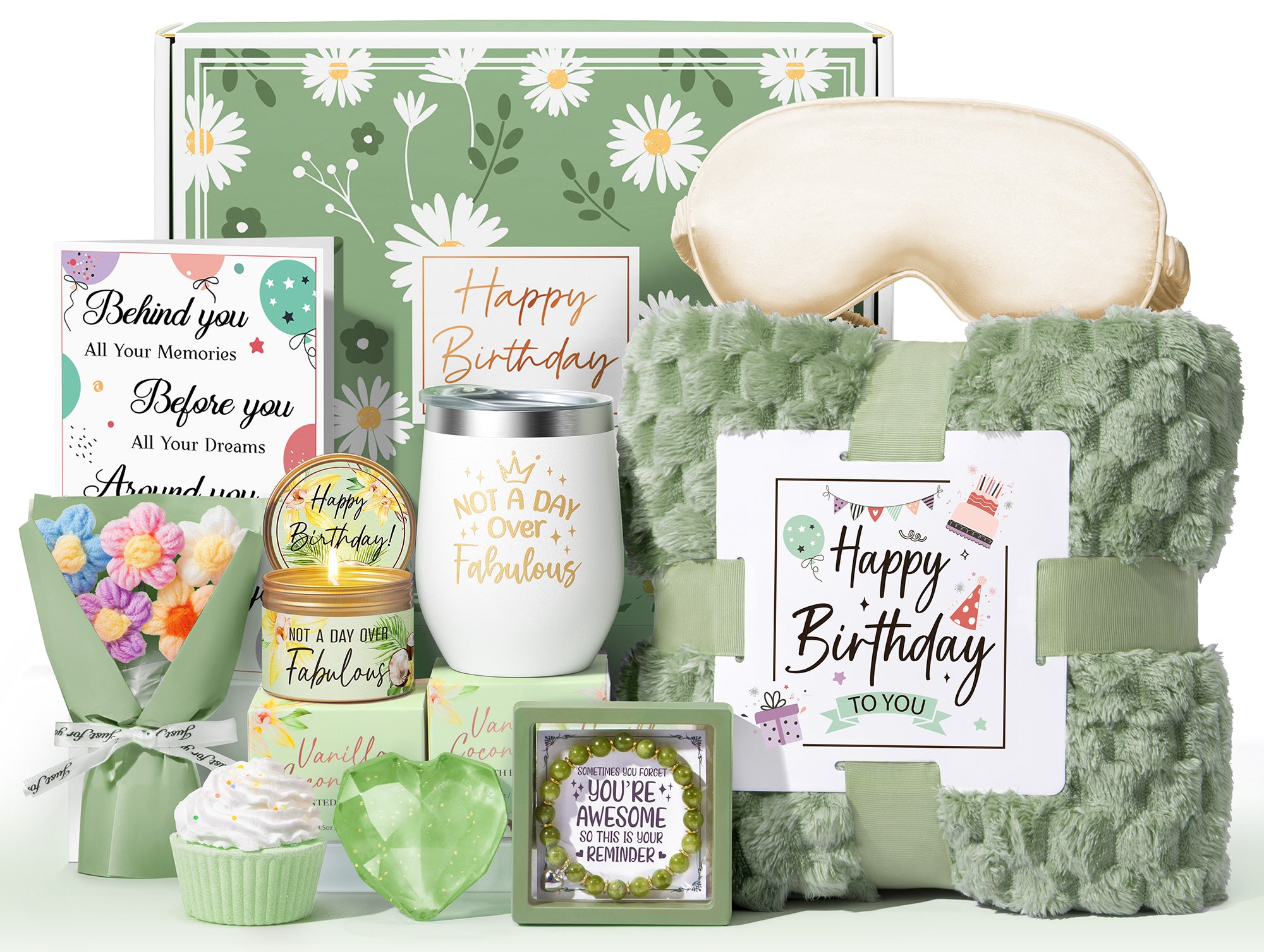 Mayicivo Birthday Gifts for Women Friendship, Unique Happy Birthday Gifts Basket for Mom Her Best Friend Sister Wife Girlfriend Coworker, Luxury Self Care Box Rose Relaxing Spa Gifts Set for Women with Blanket