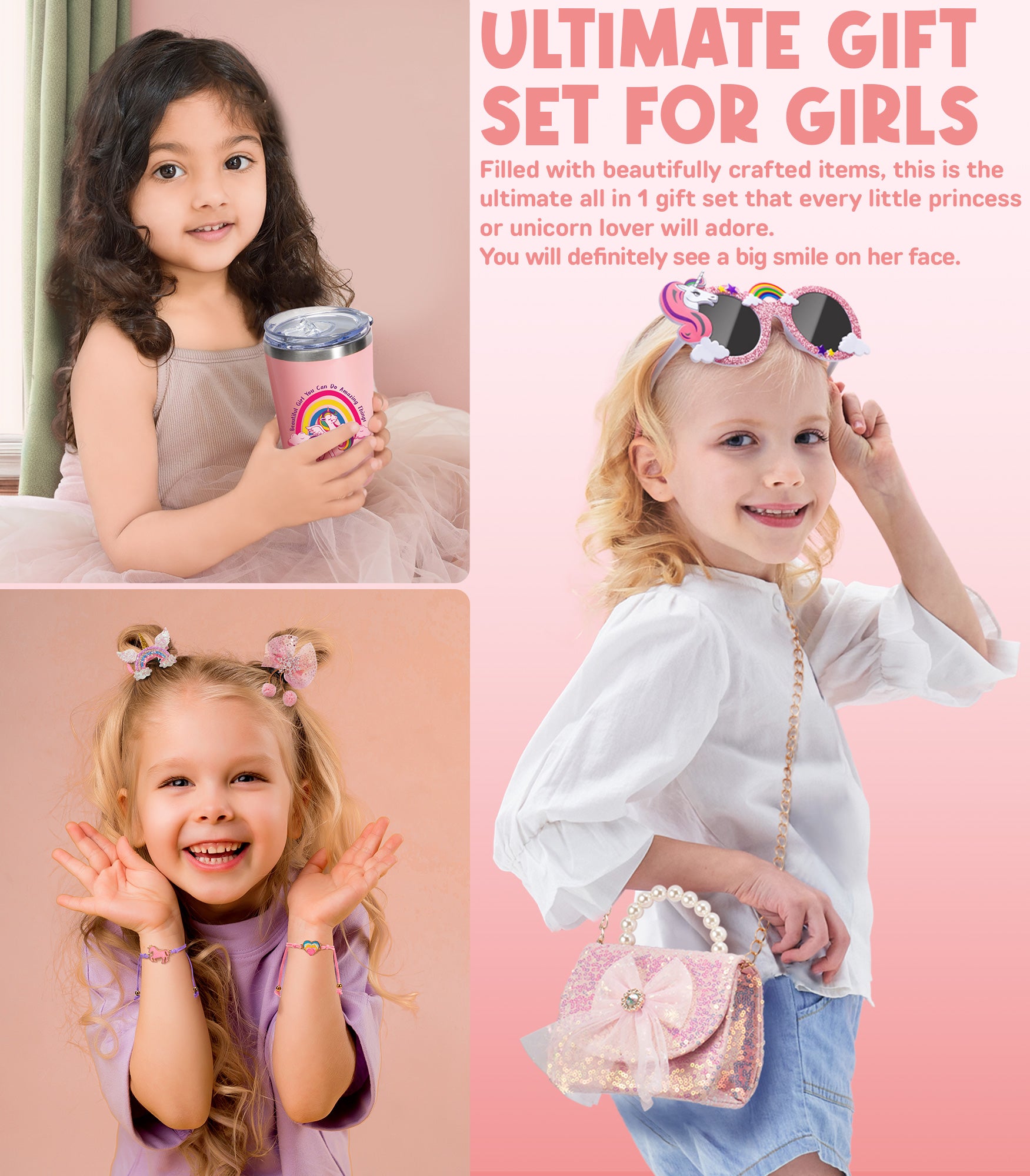Unicorn Toys for Girls Age 4-6 6-8, Girls Valentines Day Gifts for Kids Tween Girl Gifts Trendy Stuff 8PCS Birthday Gift Basket for 3 4 5 6 7 8 9 10 Year Old Girl Empower Gift Box & Task Tags