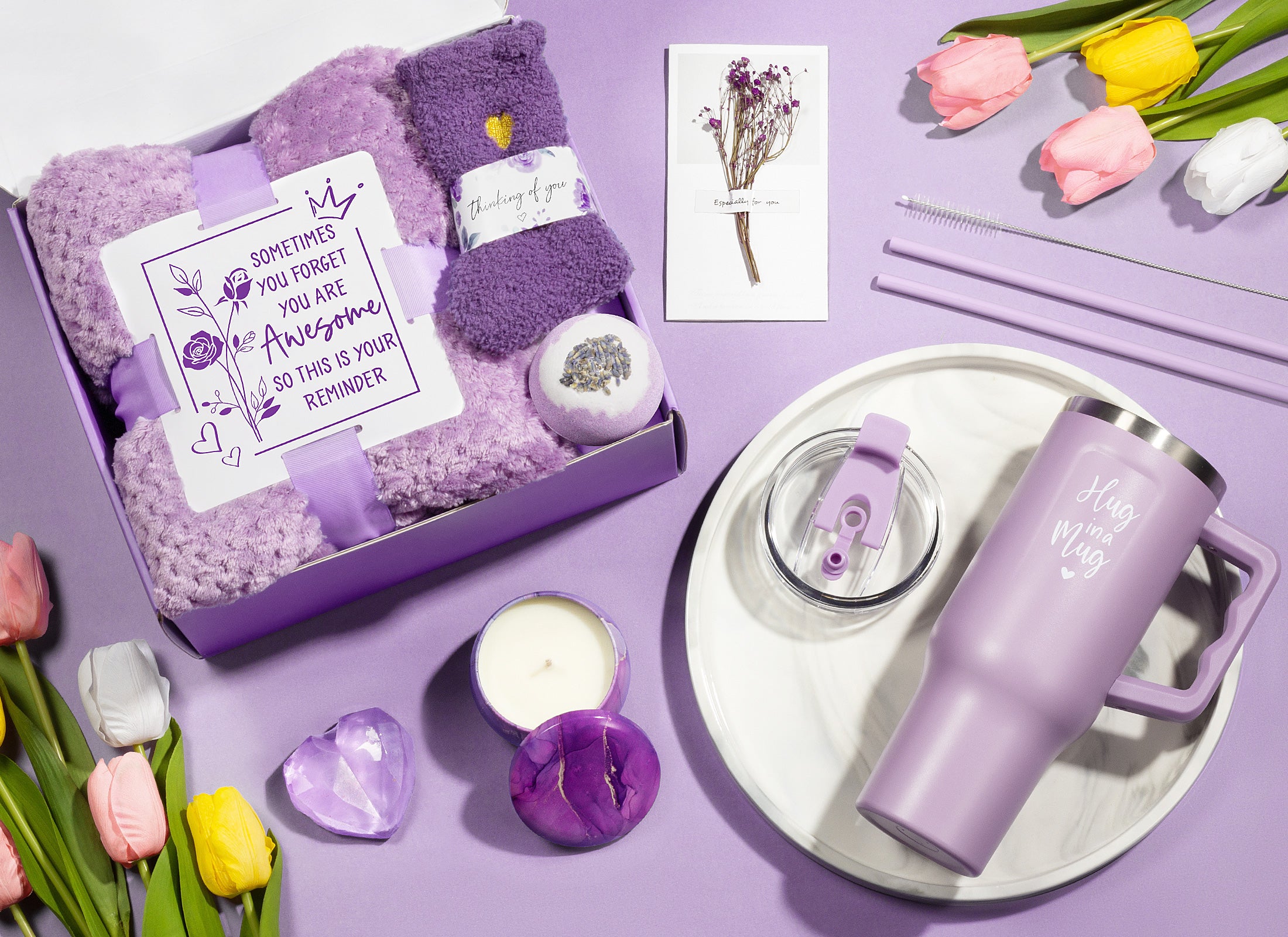 Mayicivo Birthday Gifts for Women Self Care Gifts Get Well Soon Gifts, Rose Relaxing Spa Gifts Basket Care Package w/ Luxury Flannel Blanket 40 oz Tumbler, Mothers Day Gifts for Mom Her Wife Girlfriend Sister