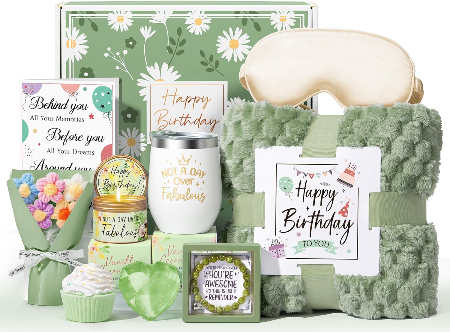 Mayicivo Birthday Gifts for Women Friendship, Unique Happy Birthday Gifts Basket for Mom Her Best Friend Sister Wife Girlfriend Coworker, Luxury Self Care Box Rose Relaxing Spa Gifts Set for Women with Blanket
