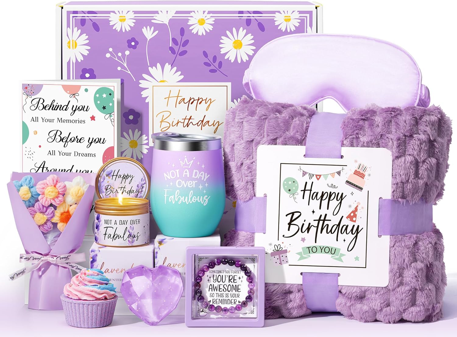 Mayicivo Birthday Gifts for Women Friendship, Unique Happy Birthday Gifts Basket for Mom Her Best Friend Sister Wife Girlfriend Coworker, Luxury Self Care Box Rose Relaxing Spa Gifts Set for Women with Blanket