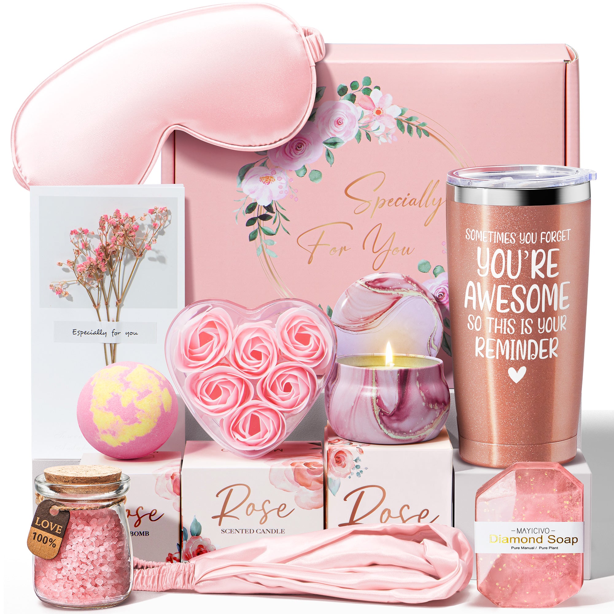Mayicivo Birthday Gifts for Women Friendship, Rose Relaxing Spa Gifts Basket for Women Self Care Gifts Thank You Gifts Bath Set Mothers Day Gifts for Mom Mother in Law Sister Friends Wife Grandma Teacher Nurse