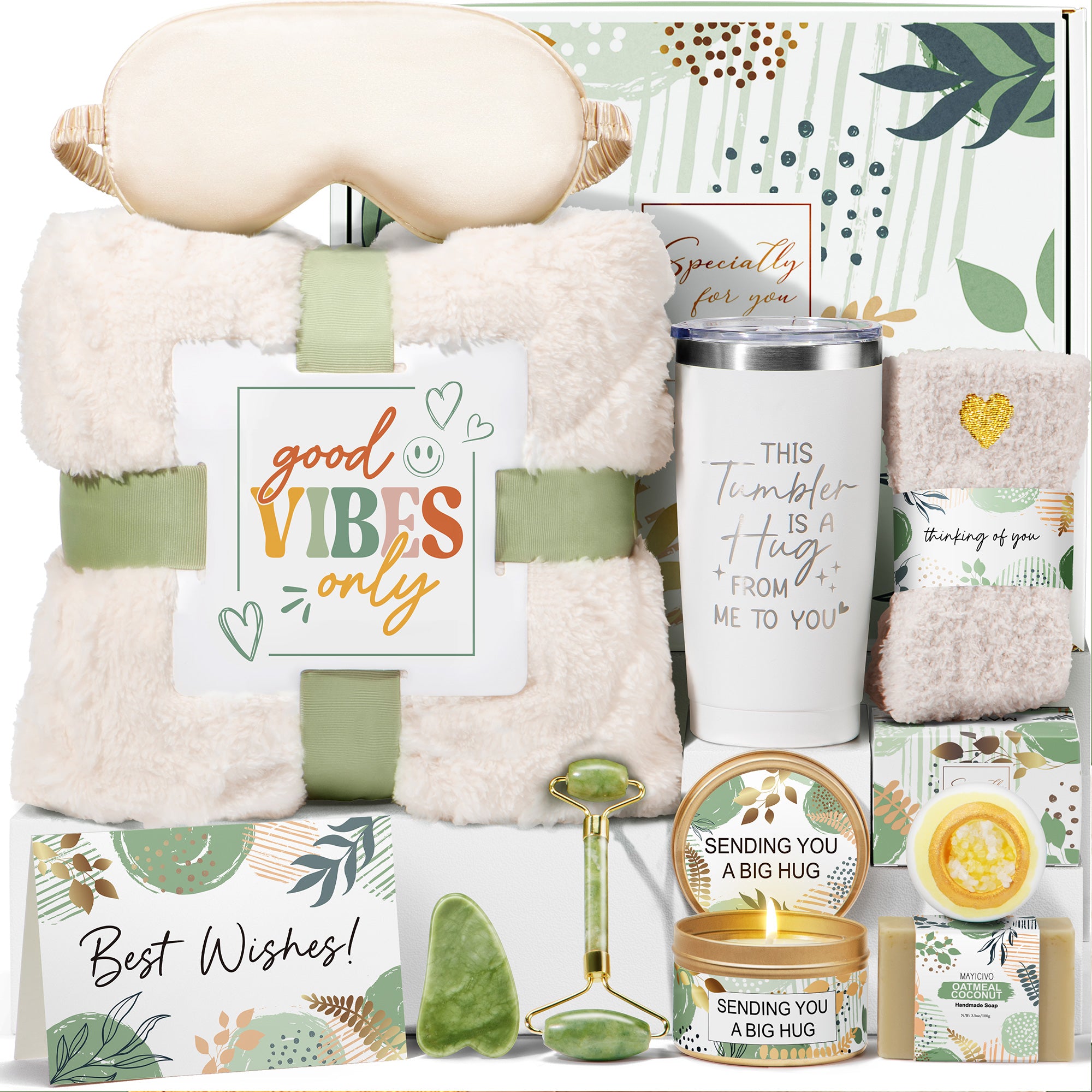 Mayicivo Self Care Gifts for Women Get Well Soon Gifts Basket, Birthday Gifts for Women Care Package Relaxing Spa Gifts Thinking of You Gifts with Blanket, Unique Valentines Day Gifts for Her Mom Friend Sister