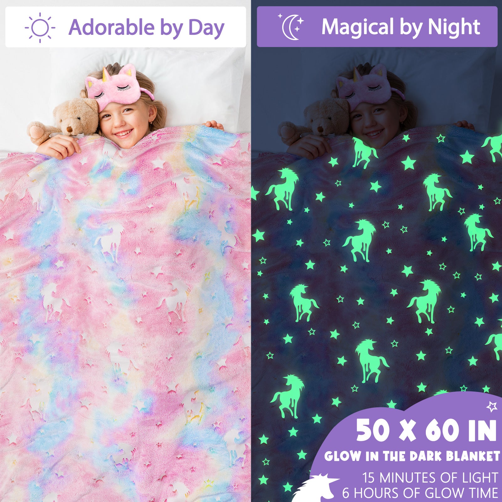 Unicorn Toys for Girls Ages 4-6, Kids Girl Valentine Gift Tween Girl Gift Trendy Stuff Birthday Gifts for 4 5 6 7 8 9 10 11 12 Year Old Toddler Teen Girl with Glow in The Dark Blanket Cup Purse