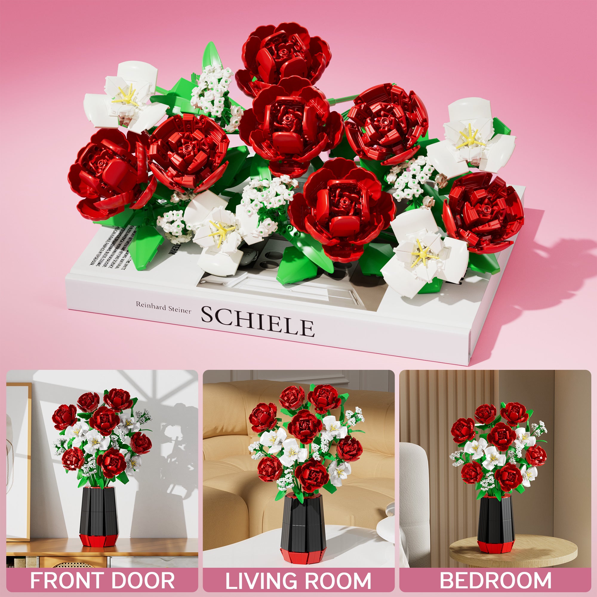 Sunflower Bouquet Building Blocks with Vase Set - Valentines Day Gifts for Her Him Artificial Flower Botanical Collection for Home Decor DIY Birthday Gifts for Women Men Adult Mom Wife Teens- 1769PCS